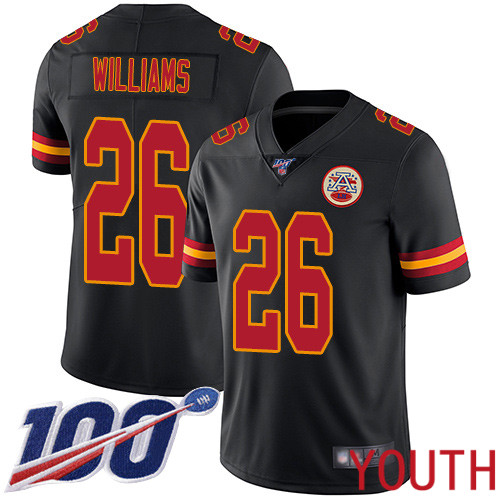 Youth Kansas City Chiefs #26 Williams Damien Limited Black Rush Vapor Untouchable 100th Season Football Nike NFL Jersey